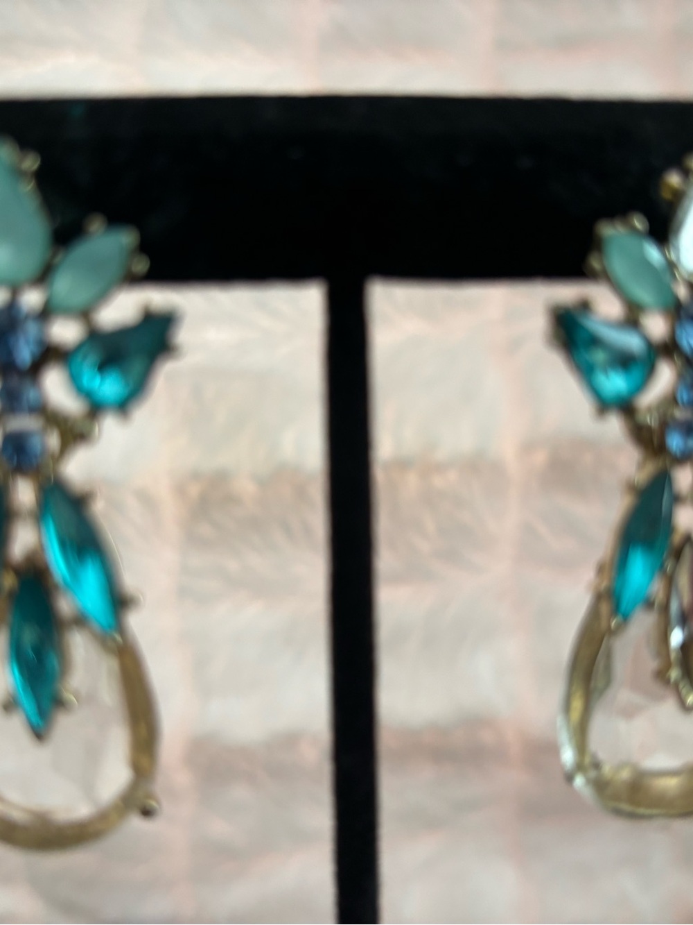 Teal Crystal Drop Earrings - Unknown Brand